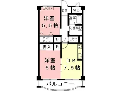 ジェントリィ北一色II(2DK/3階)の間取り写真