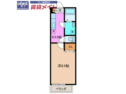 ハウスフォー C(1K/1階)の間取り写真