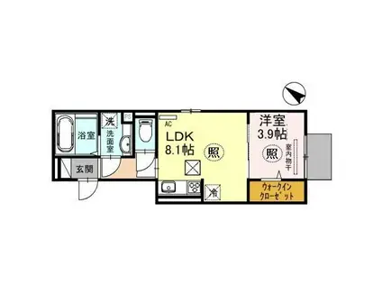 ブリランテ川西通 B(1LDK/1階)の間取り写真