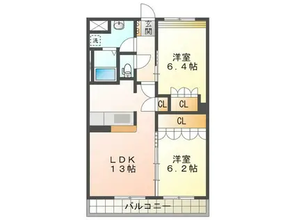 リュミエールA・B(2LDK/2階)の間取り写真