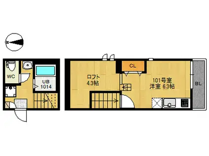 RIZEST連坊I(ワンルーム/1階)の間取り写真