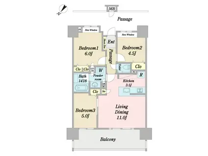 レーヴグランディてだこ浦西タワー(3LDK/7階)の間取り写真