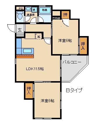 シオン桜木(2LDK/1階)の間取り写真