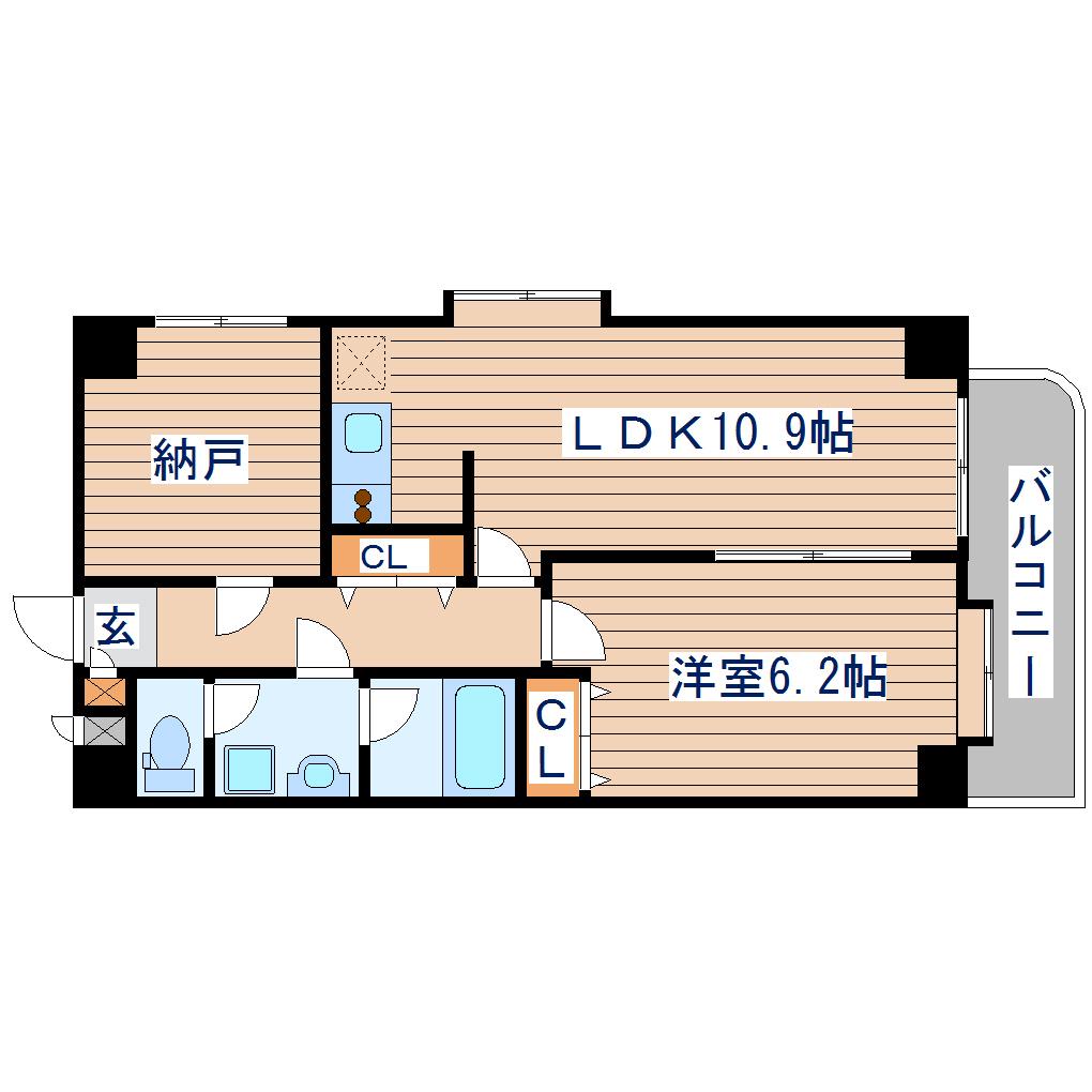 ベルメゾン新田東(1SLDK/6階)の間取り写真