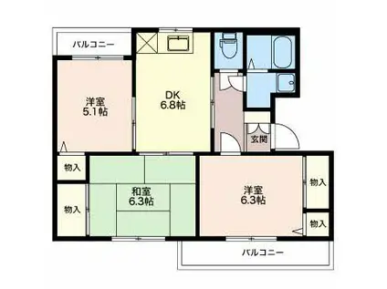 グランメール千本 B(3DK/2階)の間取り写真