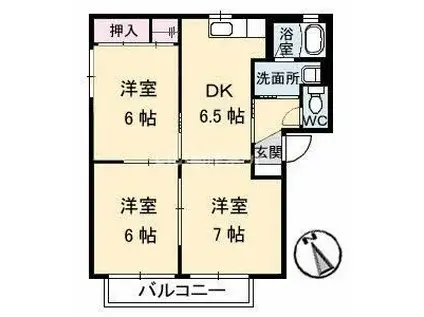 ヴァリュージュ A棟(3DK/1階)の間取り写真