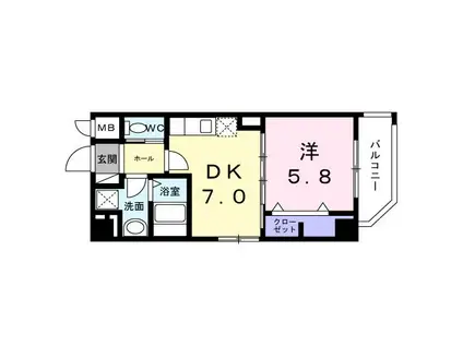 アーバン アイランド・ウエスト(1DK/3階)の間取り写真