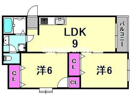 難波コーポ(2LDK/2階)の間取り写真