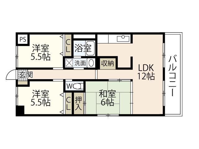 メープルヒル高林(3LDK/1階)の間取り写真