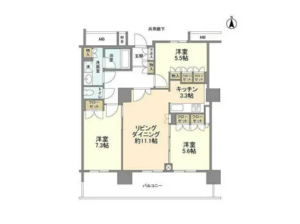 豊洲シエルタワー(3LDK/24階)の間取り写真