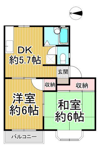 ラフォーレハタⅠ(2DK/2階)の間取り写真