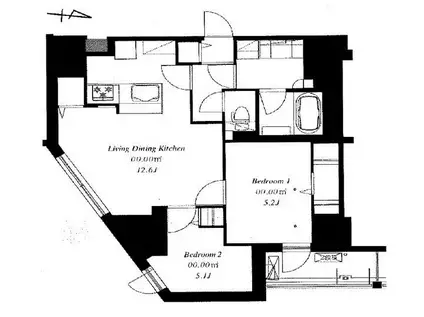 フレンシア菊川(2LDK/3階)の間取り写真