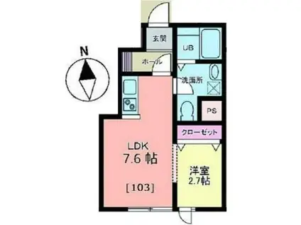 メリディアン白鳥(1LDK/1階)の間取り写真