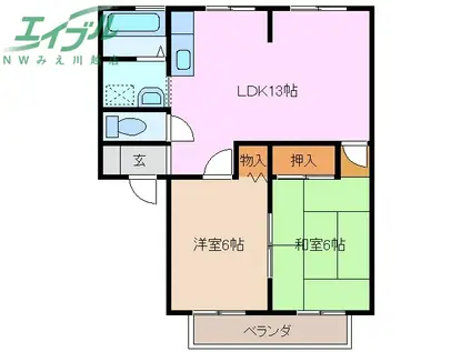 プロスペリティ阪 A棟(2LDK/2階)の間取り写真