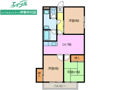 ペルシェー桂(3DK/2階)の間取り写真