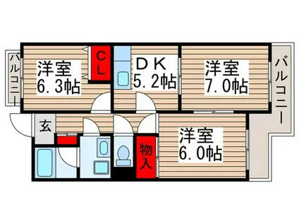 ラポールS(3DK/3階)の間取り写真