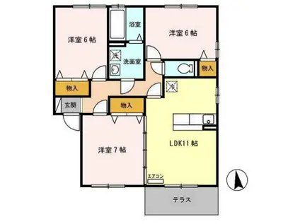 リビングタウン飯岡新田II(3LDK/1階)の間取り写真