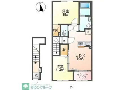 調布市柴崎アパート(2LDK/2階)の間取り写真