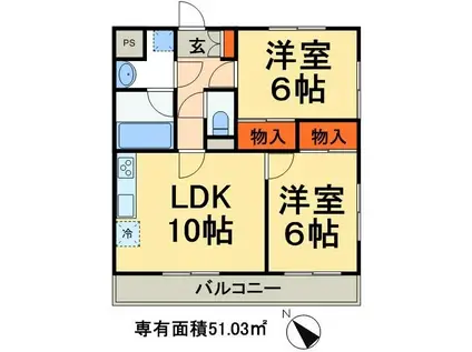 オークレア(2LDK/4階)の間取り写真