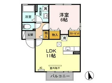 リュエルB(1LDK/1階)の間取り写真