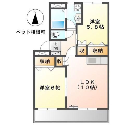 グランディアI(2LDK/2階)の間取り写真