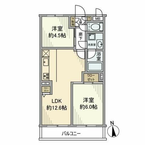 アーバンヒルズ河辺第2(2LDK/3階)の間取り写真
