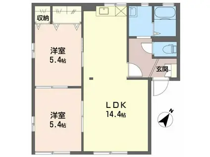 ヴェルドミール長崎(2LDK/1階)の間取り写真