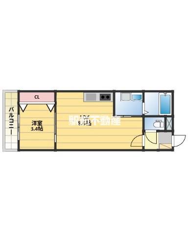 グランドライフ久留米(1LDK/2階)の間取り写真