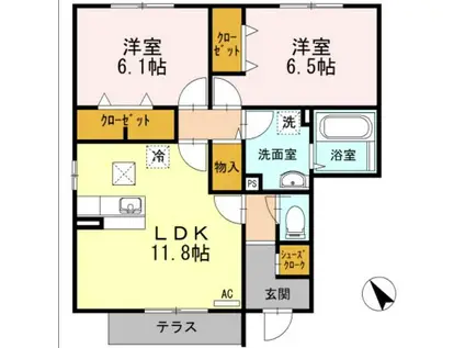 ハイネス E(2LDK/1階)の間取り写真