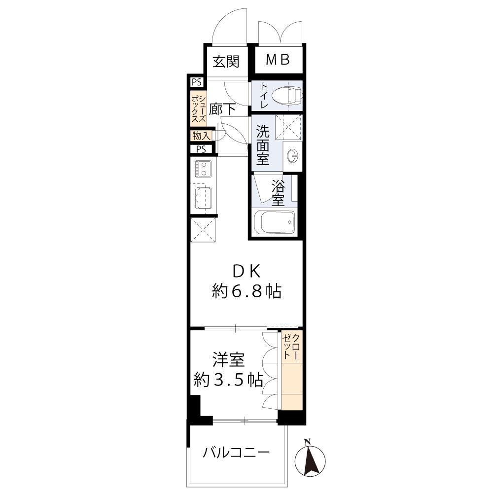 K-COURT谷町四丁目(1DK/2階)の間取り写真