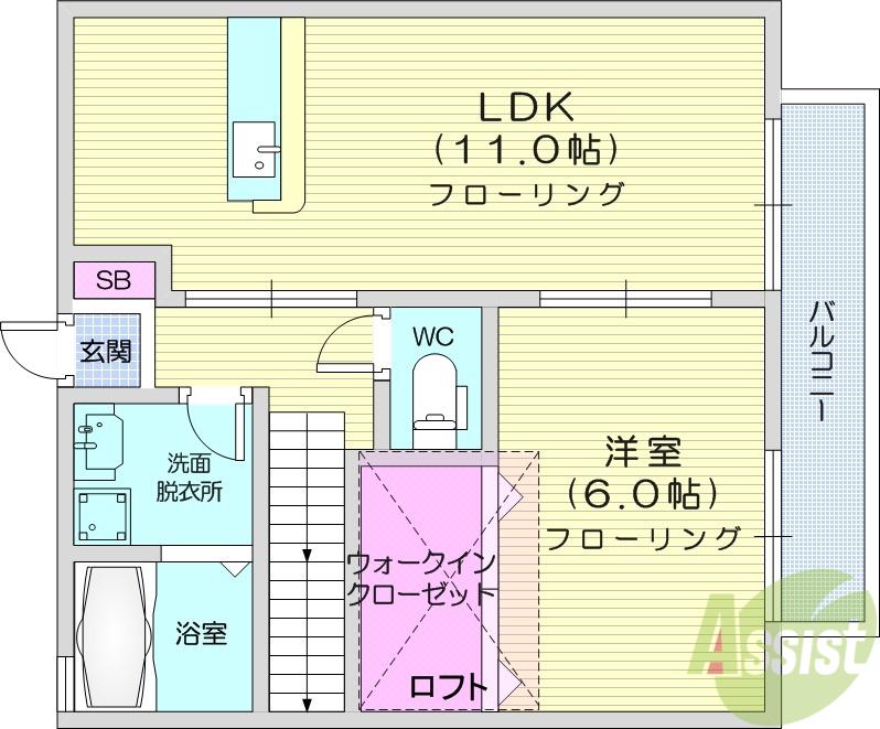 サンベアー平成(1LDK/1階)の間取り写真