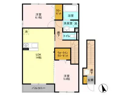 スローライフさしまII(2LDK/2階)の間取り写真