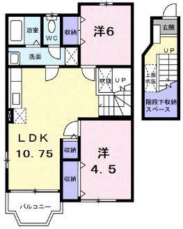 ハピネス駅家(2LDK/2階)の間取り写真