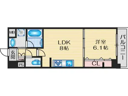 ハーヴェスト江坂(1LDK/2階)の間取り写真