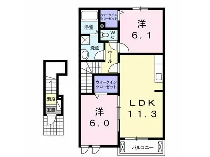 ヴァーサフリーデI(2LDK/2階)の間取り写真