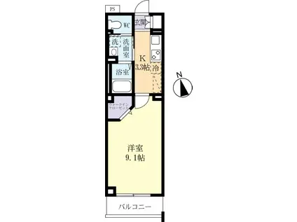 クレシア学園南(1K/4階)の間取り写真