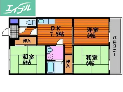 奥田ハイツ(3DK/6階)の間取り写真