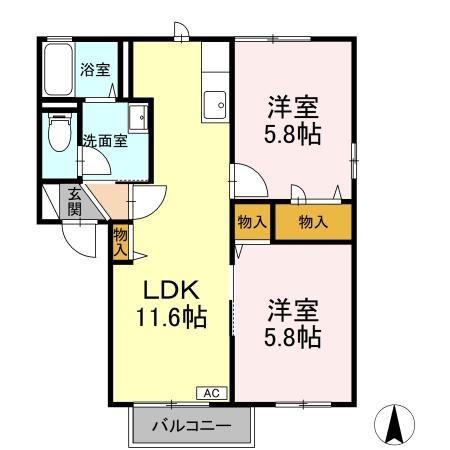 ルミエール アベニールルミエール(2LDK/2階)の間取り写真