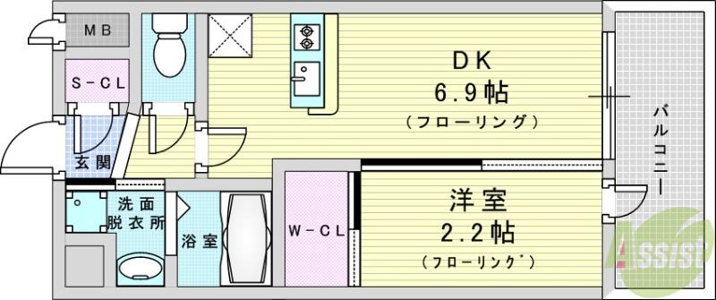 セレニテ十三ミラク(1DK/3階)の間取り写真