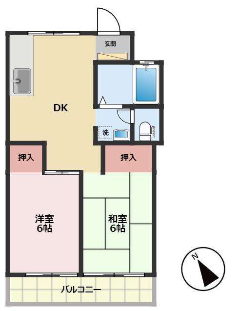グリーンアームス(2DK/2階)の間取り写真