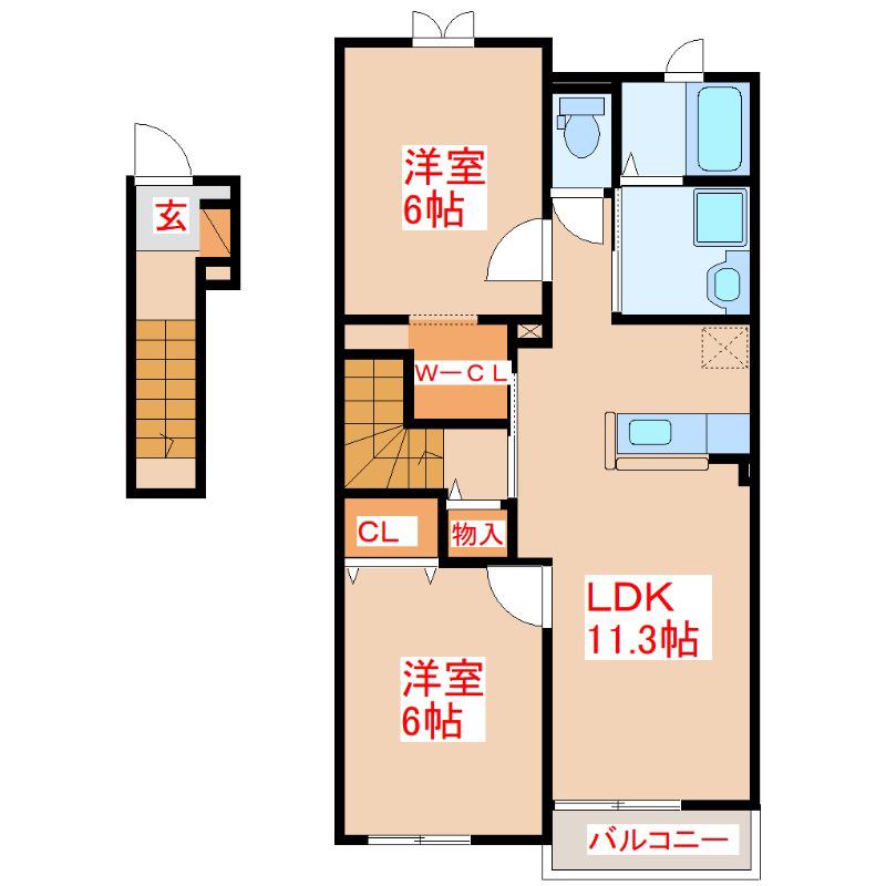 エスペール21・伊集院(2LDK/2階)の間取り写真