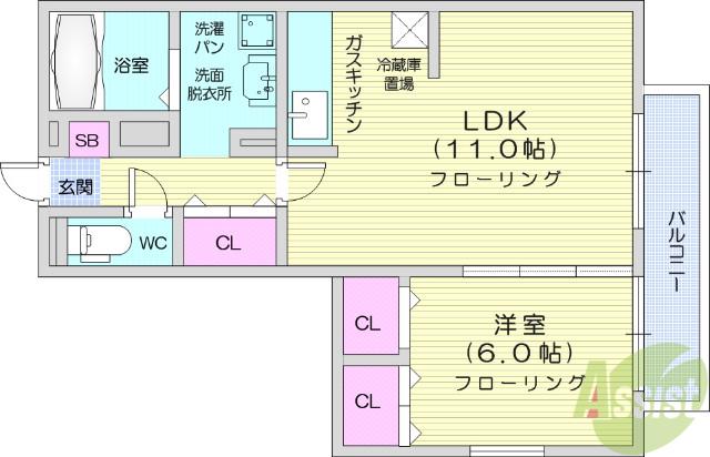 ドリームヒルズC(1LDK/2階)の間取り写真