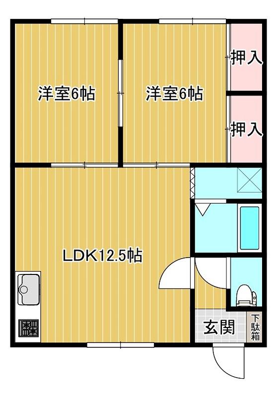 長谷部マンション(2LDK/2階)の間取り写真