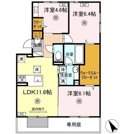 D-ROOM鷹の巣(3LDK/1階)の間取り写真