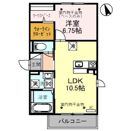 グレース若宮(1LDK/1階)の間取り写真