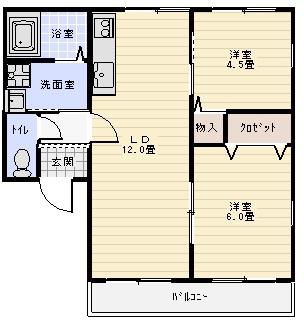 シティ・ルミエールB棟(2LDK/2階)の間取り写真