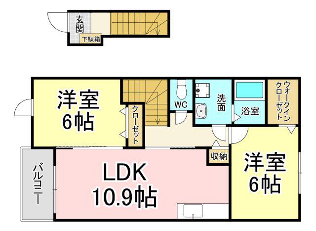 セレーノ洞海III(2LDK/2階)の間取り写真