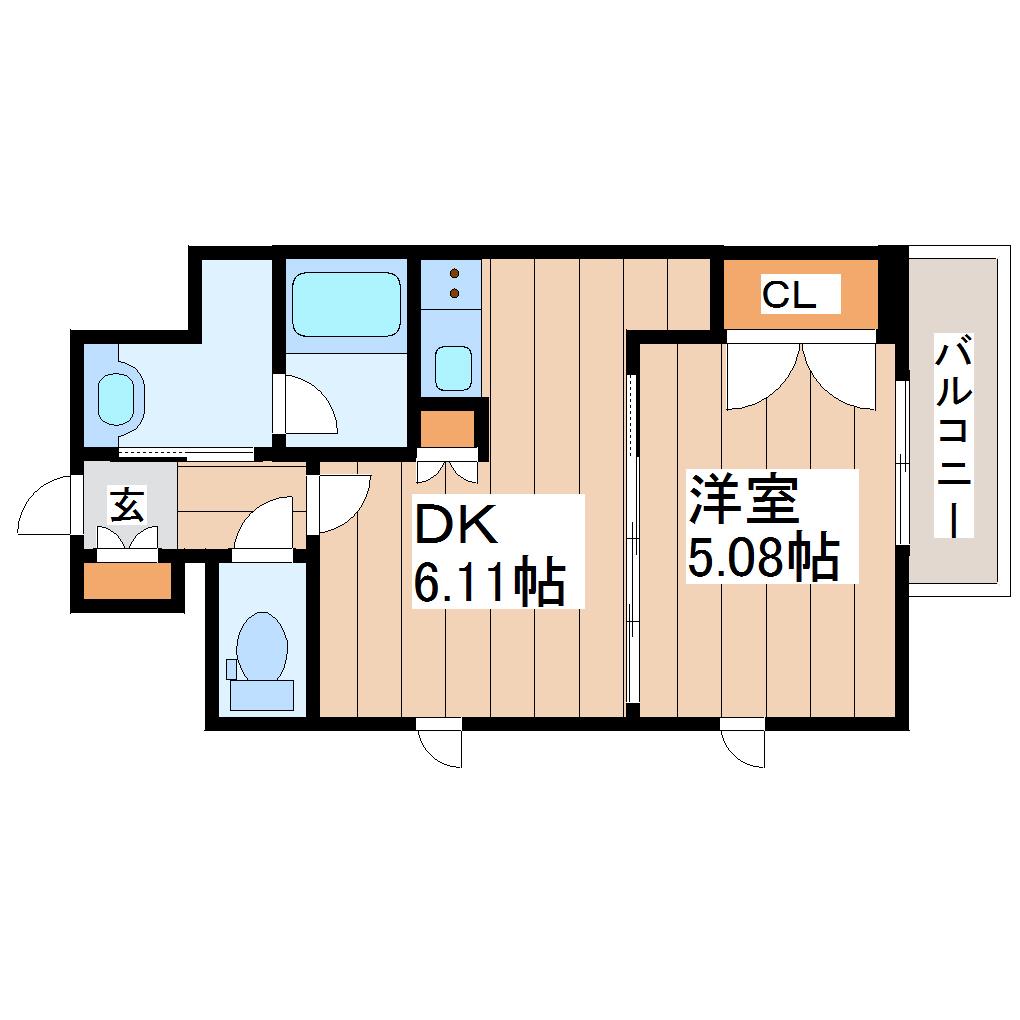 リージア上杉一丁目(1DK/6階)の間取り写真