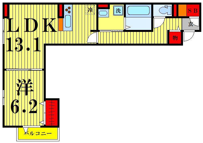 ラウレア六町(1LDK/2階)の間取り写真