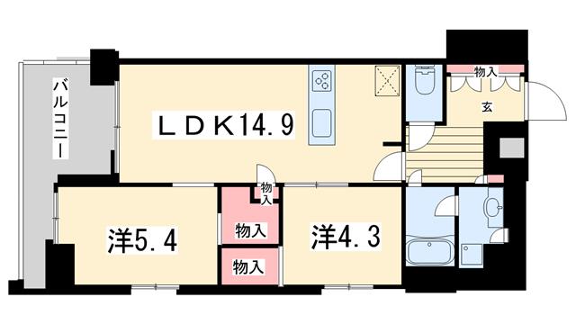プレサンスロジェ京都御所西(2LDK/2階)の間取り写真